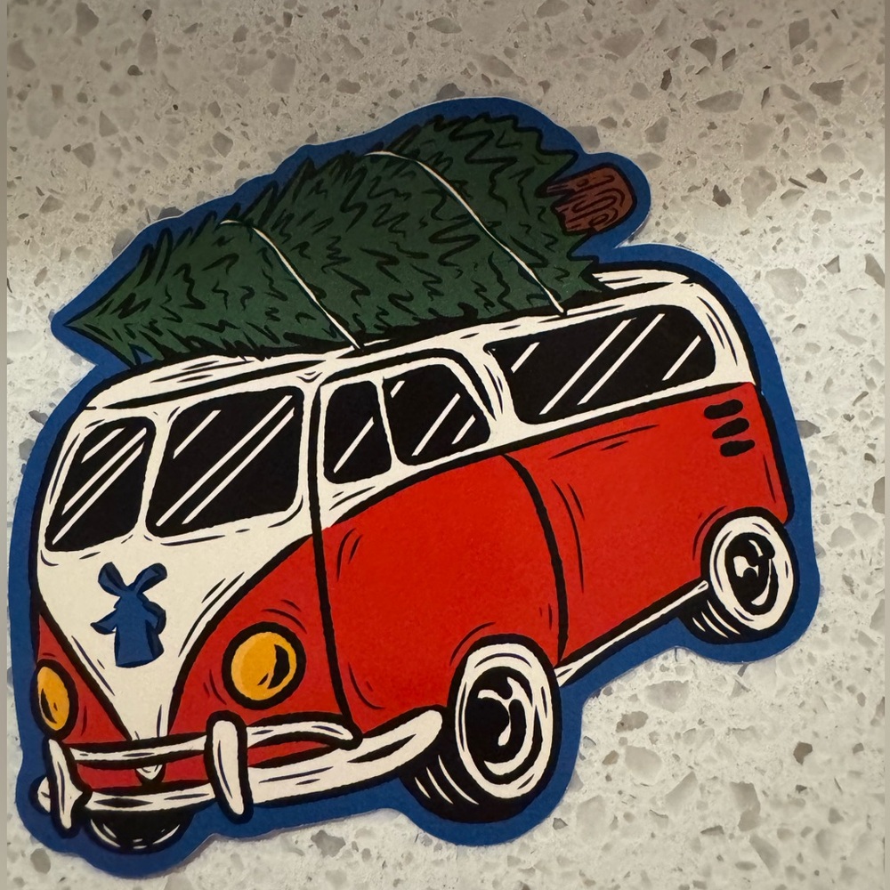 Dutch Bros Coffee Sticker 12/3 Red and White Van Sticker with Christmas